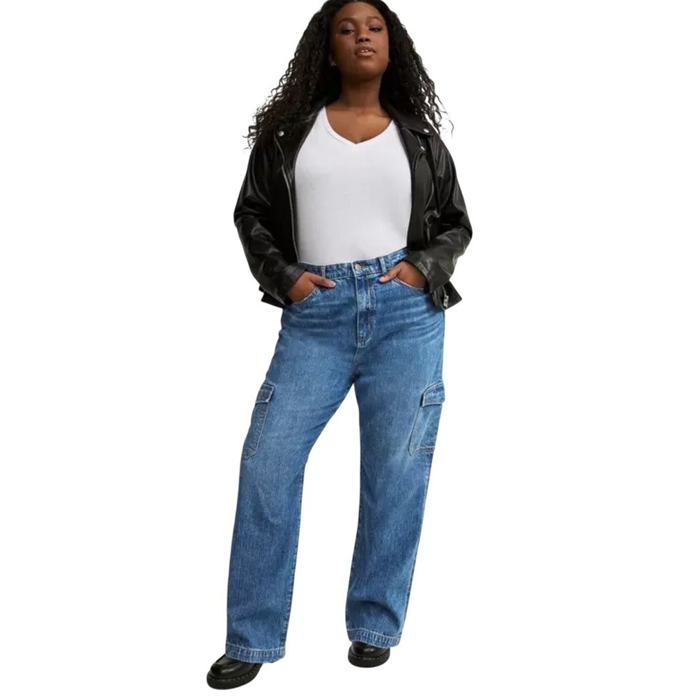 Torrid Cargo Jeans Womens‎ 18S Blue High Rise Straight Stretch NWT Utility Denim